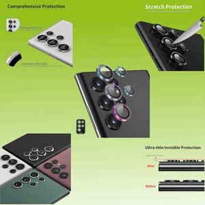 Fr Samsung Galaxy S23 Ultra Aluminium Ring Kamera + H9 Tempered Hart Glas Film Regenbogen