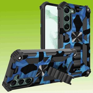 F�r Samsung Galaxy S23 Camouflage Shockproof Armor Military TPU Schutz Tasche H�lle Cover Blau
