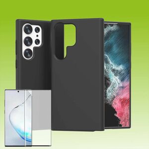 F�r Samsung Galaxy S23 Ultra 5G Silikoncase TPU Schwarz + 0,26 H9 4D Curved Hart Glas Handy Tasche H�lle Schutz Cover