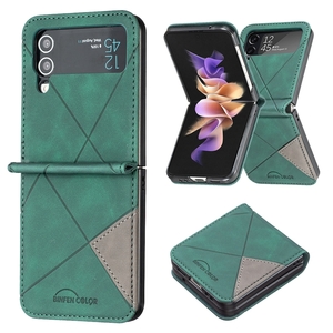 F�r Samsung Galaxy Z Flip4 Handytasche aus Kunstleder mit Rautenstruktur Schutz Cover Handy Tasche Gr�n H�lle Etuis Muster