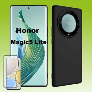 Fr Honor Magic 5 Lite Silikoncase TPU Schwarz + 0,26 4D Curved Display LCD H9 Glas Handy Tasche Hlle Schutz Cover