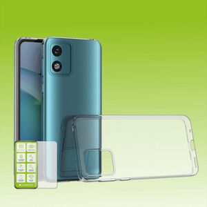 Fr Motorola Moto E13 Silikoncase TPU Transparent + 0,26 H9 Glas Handy Tasche Hlle Schutz Cover
