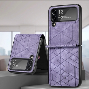 Fr Samsung Galaxy Z Flip4 Faltbare Handyhlle mit geometrischer 3D-Prgung Lila Schutz Cover Handy Tasche