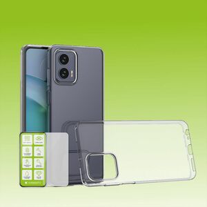 Fr Motorola Moto G73 Silikoncase TPU Transparent + 0,26 H9 Glas Handy Tasche Hlle Schutz Cover