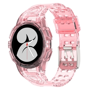 F�r Samsung Galaxy Watch 5 Pro 45mm Silikon Uhrenarmband mit integriertem Geh�use Transparent Rosa Ersatz Armband Smart Uhr