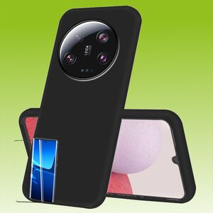 F�r Xiaomi 13 Ultra Silikoncase TPU Schwarz + 0,26 4D Curved Display LCD H9 Glas Handy Tasche H�lle Schutz Cover