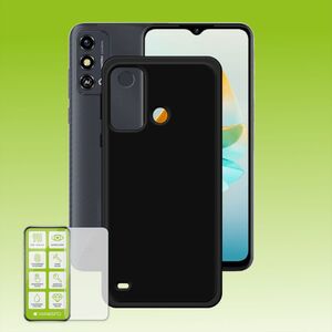 Fr ZTE Blade A53 Silikoncase TPU Schwarz + 0,26 H9 Glas Handy Tasche Hlle Schutz Cover