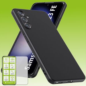 F�r Samsung Galaxy S23 FE Silikoncase TPU Schwarz + 0,26 H9 Glas Handy Tasche H�lle Schutz Cover