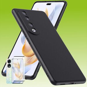 F�r Honor 90 Pro Silikoncase TPU Schwarz + 0,26 4D Curved Display LCD H9 Glas Handy Tasche H�lle Schutz Cover