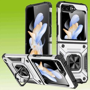 Fr Samsung Galaxy Z Flip5 5G Armor Magnet Ring Cover Handy Hlle Case Silber