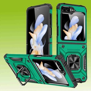 Fr Samsung Galaxy Z Flip5 5G Armor Magnet Ring Cover Handy Hlle Case Dunkel Grn