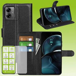 Fr Motorola Moto G14 Produktset Handy Tasche Wallet + H9 Hart Glas Schutz Hlle Case Cover Etuis Neu Zubehr Schwarz