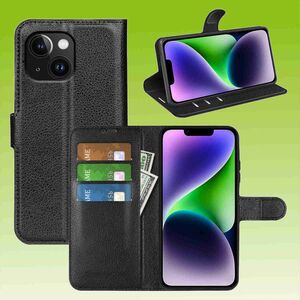 F�r Apple iPhone 15 Handy Tasche Wallet Premium Schutz H�lle Case Cover Etuis Neu Zubeh�r Schwarz