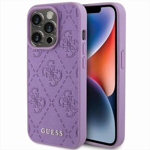 Guess Apple iPhone 15 Pro Schutzhlle Cover Leather 4G Stamped Lila