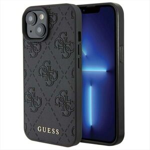 Guess Apple iPhone 15 Schutzhlle Case Leather 4G Stamped Schwarz