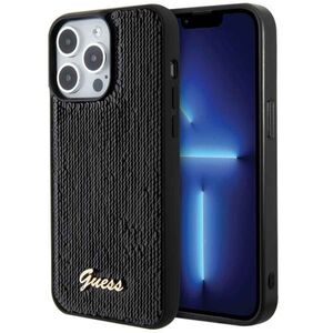 Guess Apple iPhone 15 Pro Schutzhlle Case Sequin Script Metal Schwarz