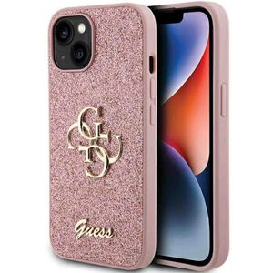 Guess Apple iPhone 15 Schutzhlle Case Glitter Script Big 4G Rosa