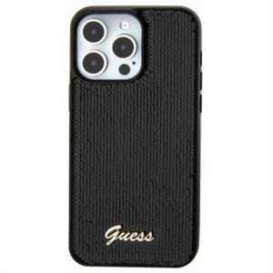Guess Apple iPhone 15 Pro Max Schutzhlle Sequin Script Metal Schwarz 