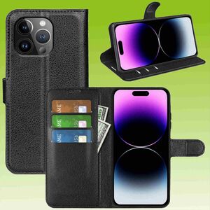 F�r Apple iPhone 15 Pro Handy Tasche Wallet Premium Schutz H�lle Case Cover Etuis Neu Zubeh�r Schwarz