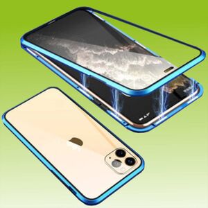 F�r Apple iPhone 15 Plus Beidseitiger 360 Grad Magnet H�lle Bumper Blau