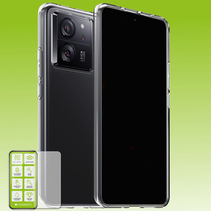 Fr Xiaomi 13T / 13T Pro Silikoncase TPU Transparent + 0,26 H9 Glas Handy Tasche Hlle Schutz Cover