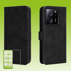 F�r Xiaomi 13T / 13T Pro Produktset Handy Tasche Wallet + H9 Hart Glas Schutz H�lle Case Cover Etuis Zubeh�r Schwarz