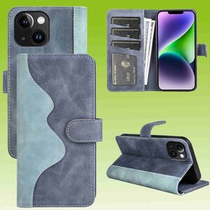 F�r Apple iPhone 15 Plus Design Handy Tasche Wallet Premium Blau Schutz H�lle Case Cover Etuis Zubeh�r