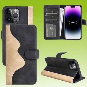 Fr Apple iPhone 15 Pro Design Handy Tasche Wallet Premium Schwarz Schutz Hlle Case Cover Etuis Zubehr