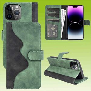 F�r Apple iPhone 15 Pro Design Handy Tasche Wallet Premium Gr�n Schutz H�lle Case Cover Etuis Zubeh�r