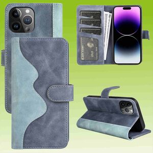 F�r Apple iPhone 15 Pro Max Design Handy Tasche Wallet Premium Blau Schutz H�lle Case Cover Etuis Zubeh�r