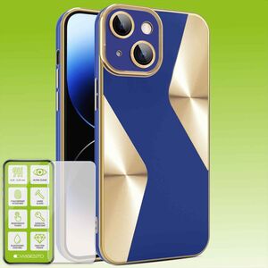 Fr Apple iPhone 15 Produktset Electroplated Silikon TPU + H9 Hart Glas Schutz Hlle Case Cover Etuis Zubehr Dunkelblau