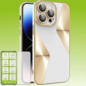 F�r Apple iPhone 15 Pro Produktset Electroplated Silikon TPU + H9 Hart Glas Schutz H�lle Case Cover Zubeh�r Wei�