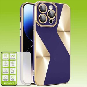 Fr Apple iPhone 15 Pro Max Produktset Electroplated Silikon TPU + H9 Hart Glas Schutz Hlle Case Cover Zubehr Dunkellila