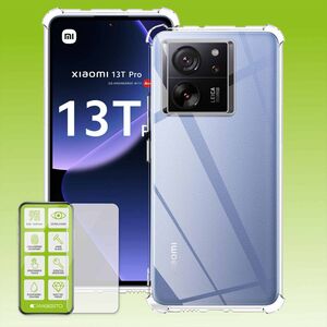 F�r Xiaomi 13T / 13T Pro Schock TPU Case Transparent + 0,26 H9 Glas H�lle Schutz 