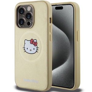 Hello Kitty Apple iPhone 15 Leather Kitty Head Case Cover MagSafe Gold