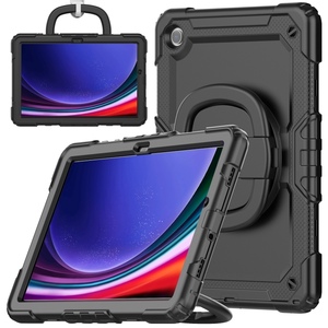 F�r Samsung Galaxy Tab A9 Plus aufstellbare Outdoor Hybrid 360 Grad Tasche mit Schultergurt Schwarz