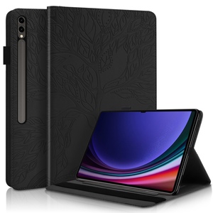 Fr Samsung Galaxy Tab S10 / S9 / S8 Ultra Baum Muster Kunstleder Schutz Hlle Cover Tasche Case Schwarz
