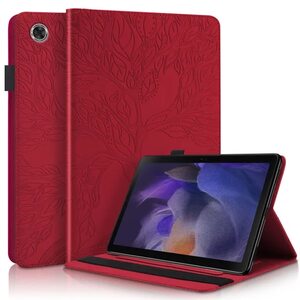 Fr Samsung Galaxy Tab A9 Baum Muster Kunstleder Hlle Case Tasche Rot