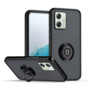 Fr Motorola Moto G54 Design TPU / PC Handy Hlle Cover + Ring Schwarz