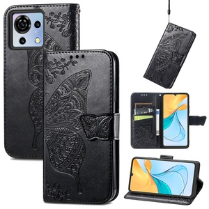 F�r ZTE Blade V50 Vita Kunstleder Wallet Handy Tasche Schmetterling Design Schutz H�lle Case Cover Etuis Schwarz