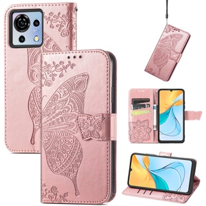 Fr ZTE Blade V50 Vita Kunstleder Wallet Handy Tasche Schmetterling Design Schutz Hlle Case Cover Etuis Rosa