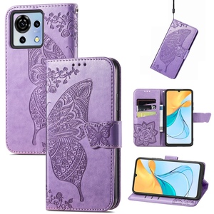 Fr ZTE Blade V50 Vita Kunstleder Wallet Handy Tasche Schmetterling Design Schutz Hlle Case Cover Etuis Hell-Lila