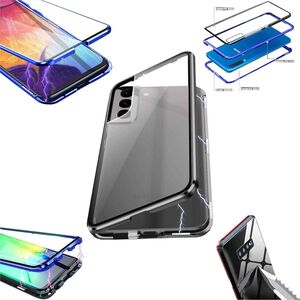 F�r Samsung Galaxy S24 Beidseitiger 360 Grad Magnet Glas H�lle Handy Tasche Bumper Schwarz
