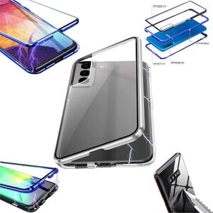 F�r Samsung Galaxy S24 Beidseitiger 360 Grad Magnet Glas H�lle Handy Tasche Bumper Silber