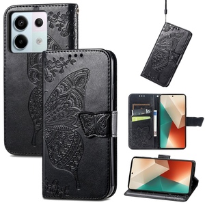 F�r Xiaomi Redmi Note 13 Pro / Poco X6 Kunstleder Wallet Handy Tasche Schmetterling Design Schutz H�lle Schwarz