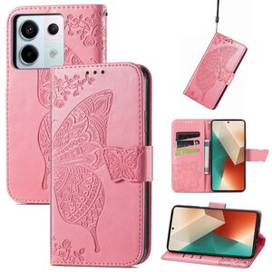 F�r Xiaomi Redmi Note 13 Pro / Poco X6 Kunstleder Wallet Handy Tasche Schmetterling Design Schutz H�lle Pink
