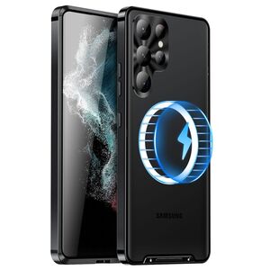 F�r Samsung Galaxy S24 Ultra Magsafe Frosted Metall Case Cover Schutz Tasche Schwarz