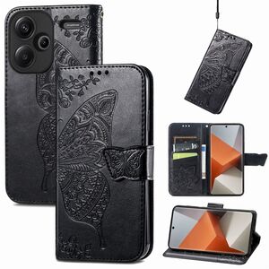 Fr Xiaomi Redmi Note 13 Pro Plus Kunstleder Wallet Handy Tasche Schmetterling Design Schutz Hlle Schwarz