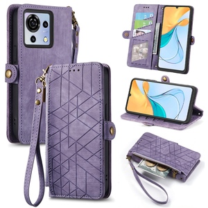 Fr ZTE Blade V50 Vita Kunstleder Zipper Wallet Tasche mit Schlaufe Schutz Hlle Case Cover Lila