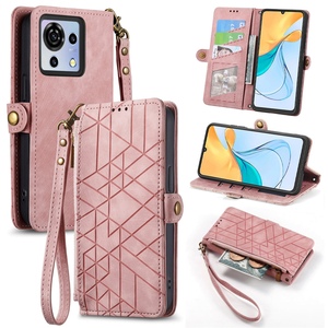 F�r ZTE Blade V50 Vita Kunstleder Zipper Wallet Tasche mit Schlaufe Schutz H�lle Case Cover Rosa